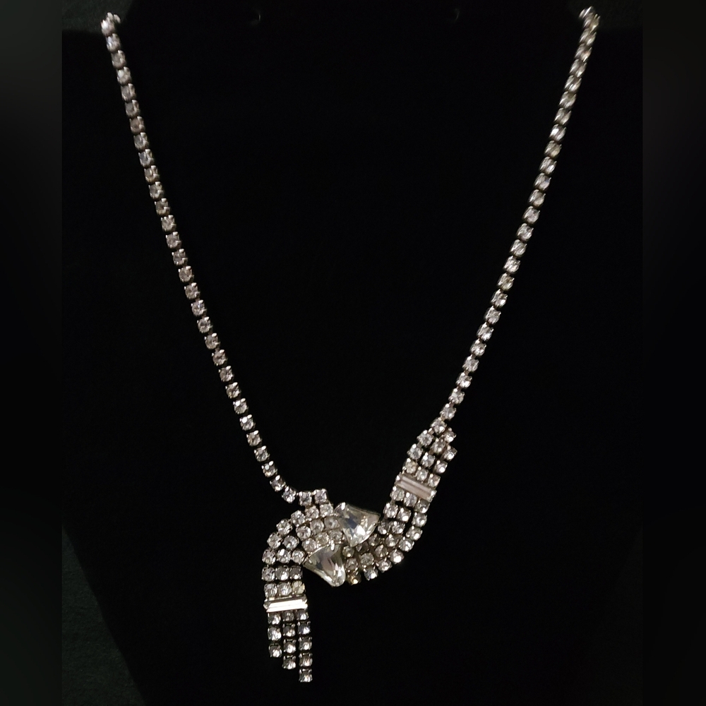 Vintage Glass Rhinestone Silver Choker Necklace